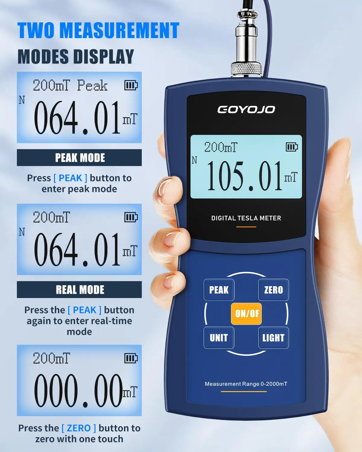 High Precision Digital Gaussian Meter Portable Magnetometer Metal Probe Magnetic Intensity Polarity Measurement OEM
