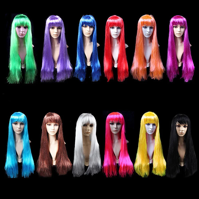 Halloween Long Straight Wig Cosplay Anime Pretty Women Wigs Party Masquerade Hair Fake Headgear Colorful Hairpiece For Daily