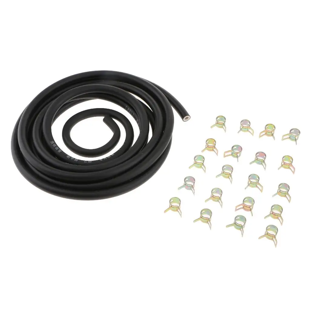 3 meters 1/4 Inch ID Fuel Line + 20pcs 2/5' ID Hose Clamps Motorcycle Fuel Line System for Small Engines Black