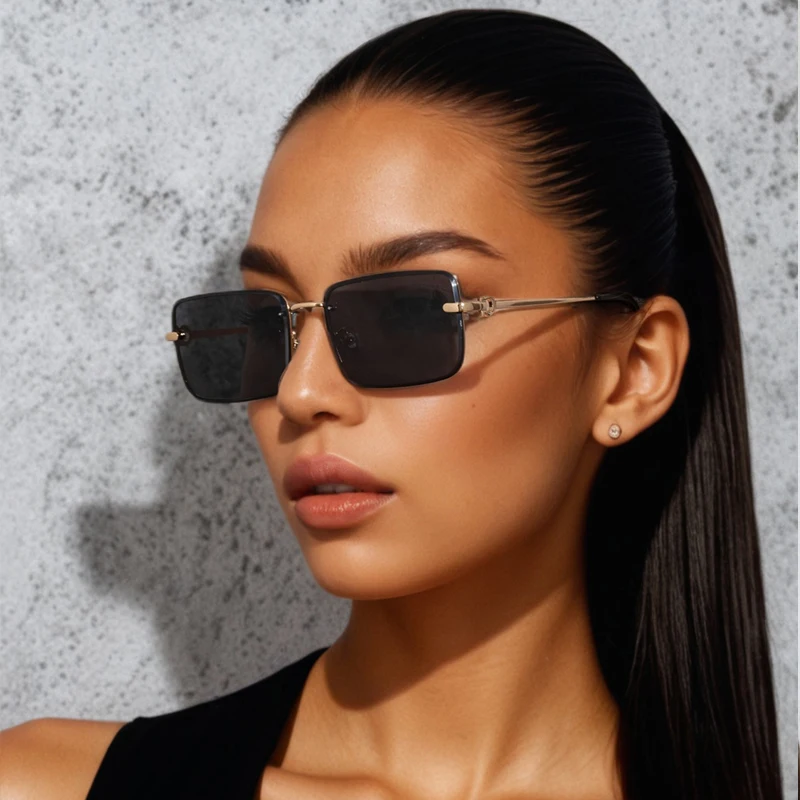 Wandern 2 stücke Kleine Rechteck Randlose Anti Licht Gläser Frauen Anti UV Driving Shades Metall Rahmen Gradienten Objektiv Brillen UV400