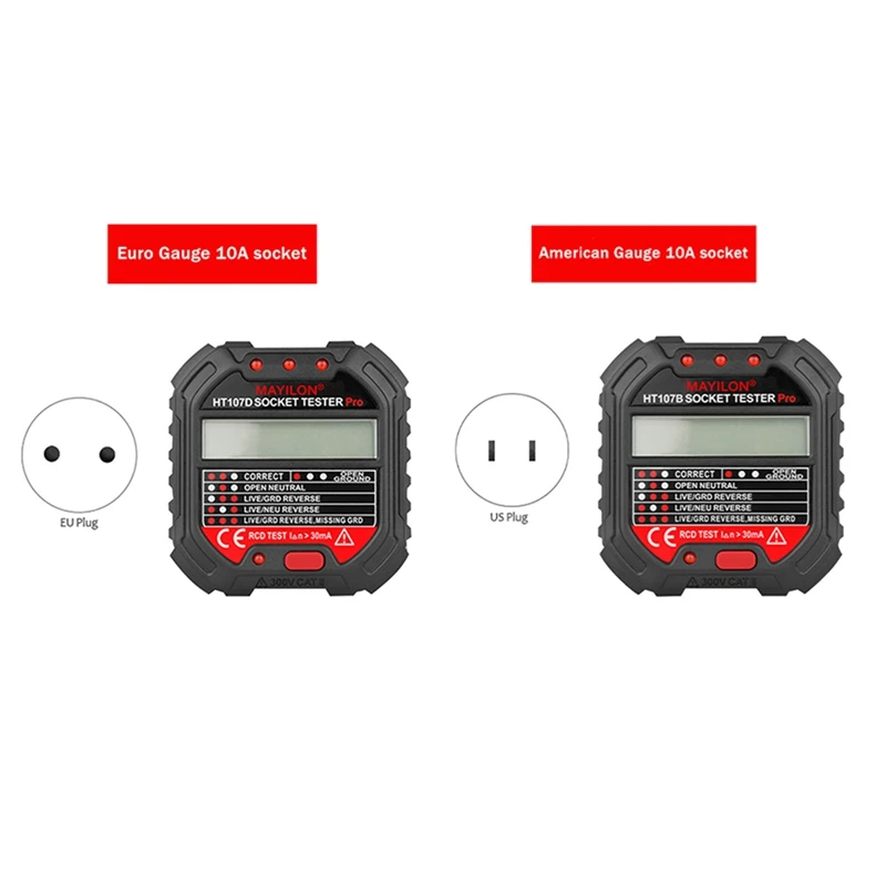 MAYILON HT107B Socket Tester Voltage Test Socket Detector 90-250V Automatic Electric Circuit Polarity Voltage Detector