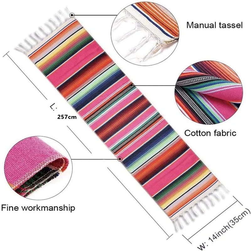 A47Z 2Pcs Mexican Table Runner 14 X 108 Inch For Mexican Party Wedding Decorations Outdoor Picnics Dining Table
