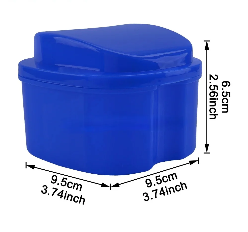 Denture Bath Box with Filter Net for Cleaning and Storage - Dental False Teeth Case Organizer Container for Artificial Tooth