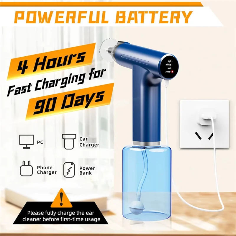 B92B-Ear Wax Removal เครื่องมือไฟฟ้าชุดทําความสะอาดหู 3 ขั้นตอนควบคุมความดันแบบพกพา Ear Canal Flushing สําหรับผู้ใหญ่เด็ก