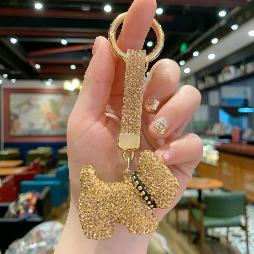 Korean Rhinestones French Bulldog Keychain Blingbling High-end Rhinestone Car Keyring Exquisite DIY Bag Charm Backpack Decor