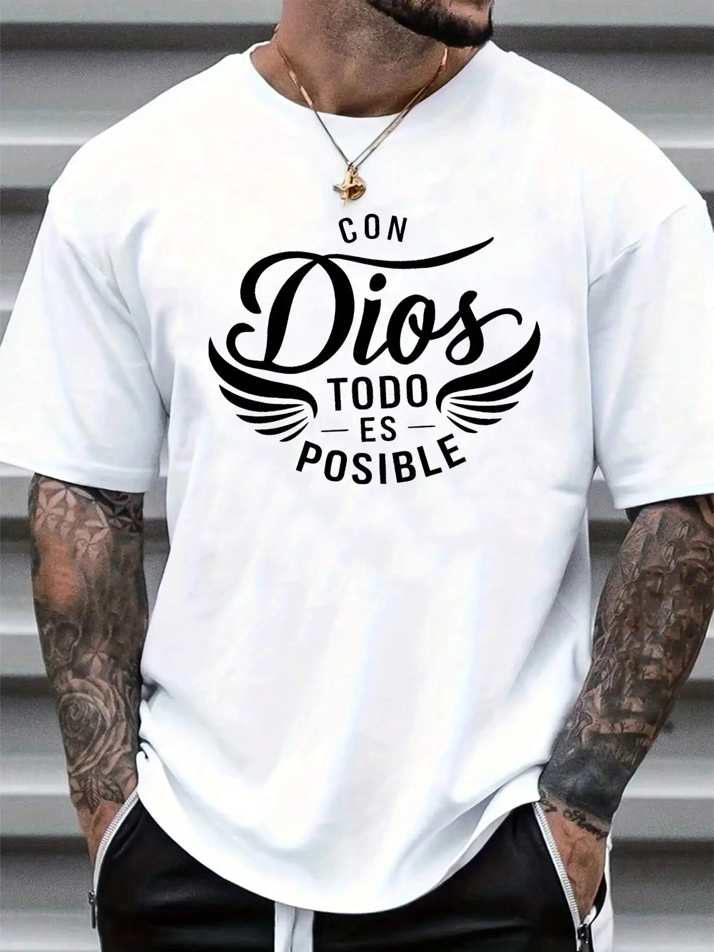 Camiseta de manga corta con cuello redondo de algodón puro Con Dios Todo Es, camiseta gráfica de idioma español inspiradora positiva para verano