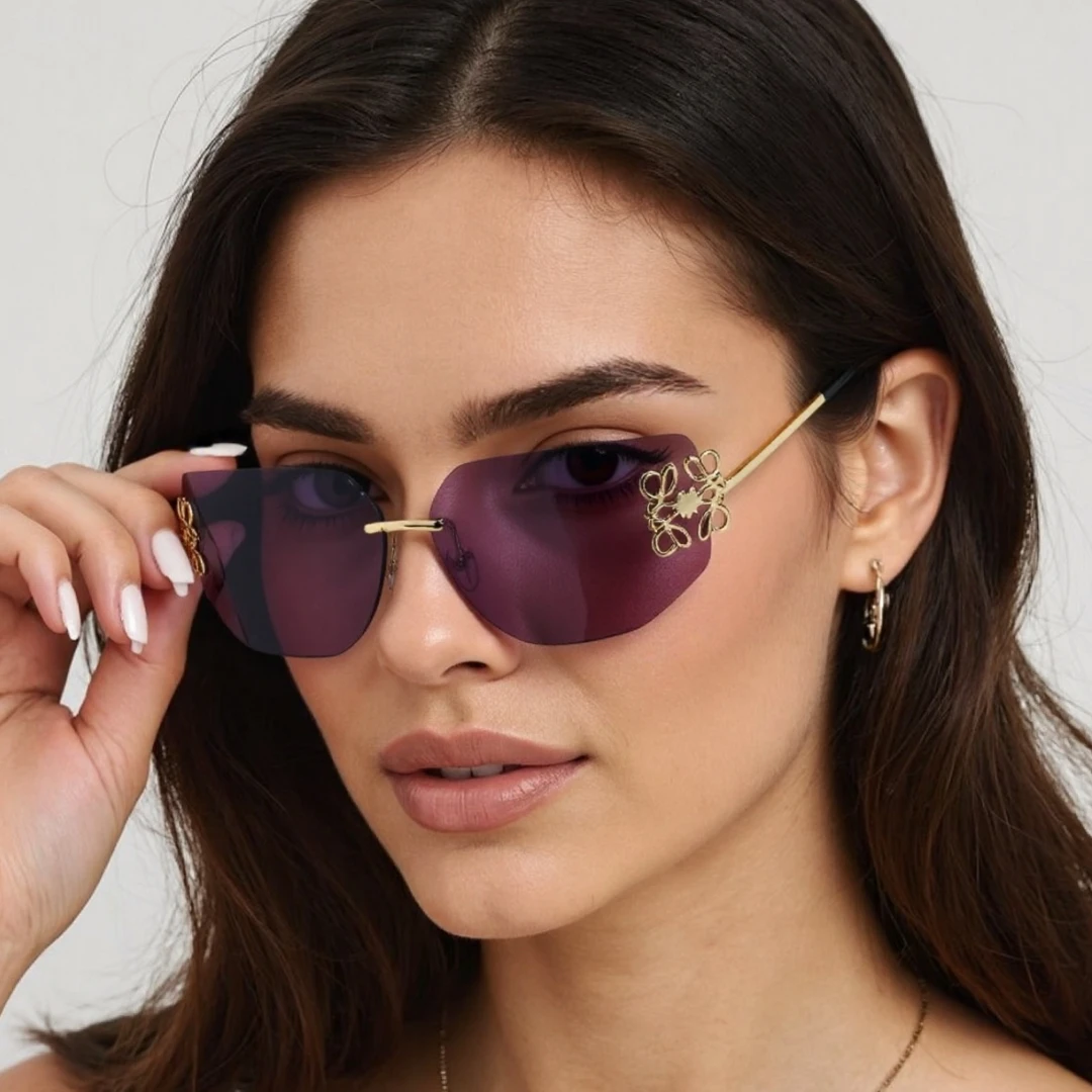 高級リムレス曲面ミラーサングラス ファッション 個性 Y2K スパイスガール ミレニアム風 オンラインセレブ ジョーカーサングラス