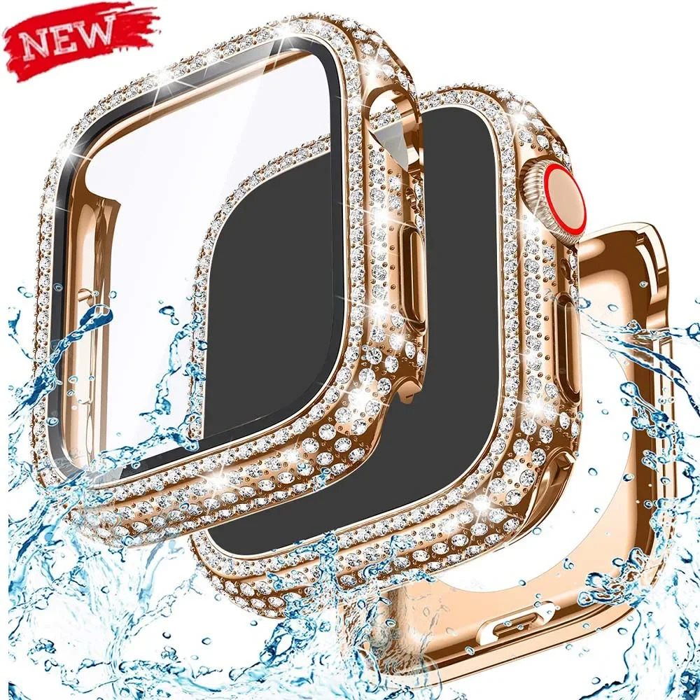 

Поп-чехол из закаленного стекла с полным покрытием для Apple Watch 10 46 мм 42 мм 9 8 7 6 SE 41 мм 45 мм 40 мм 44 мм IWatch Series Diamond Watch C