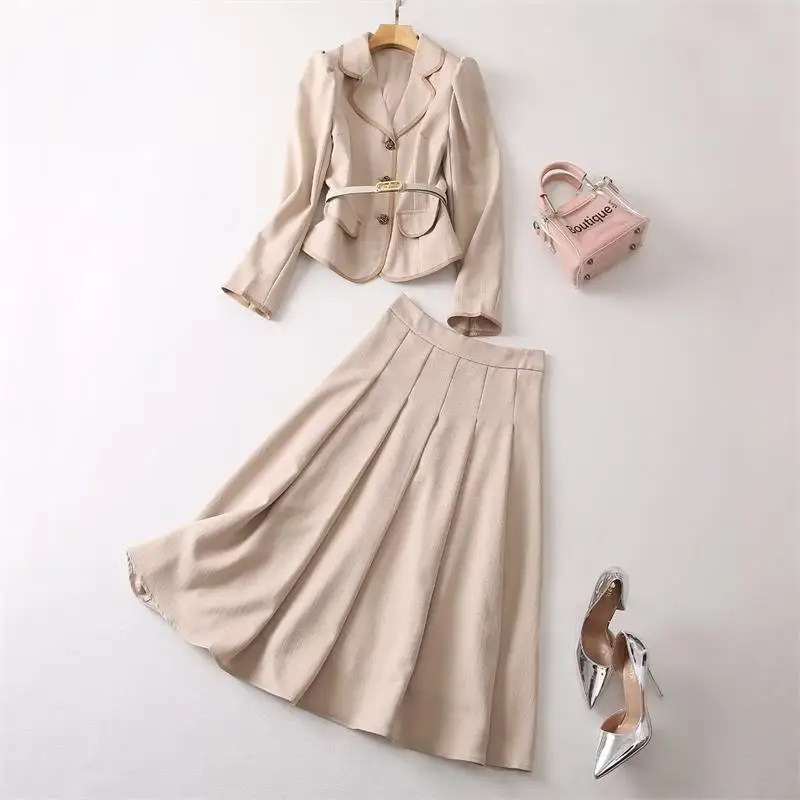 Designer Kate Set 2023 High Quality Spring Autumn Women Suits Long Sleeves Coat +Pleated Skirt Two-piece Clothing Sets NP1889C