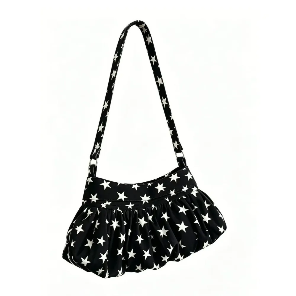 New Pleated Design Shoulder Bags Polka Dot Pattern Lace Trim Tote Bag Portable Large Capacity Underarm Bag For Girls