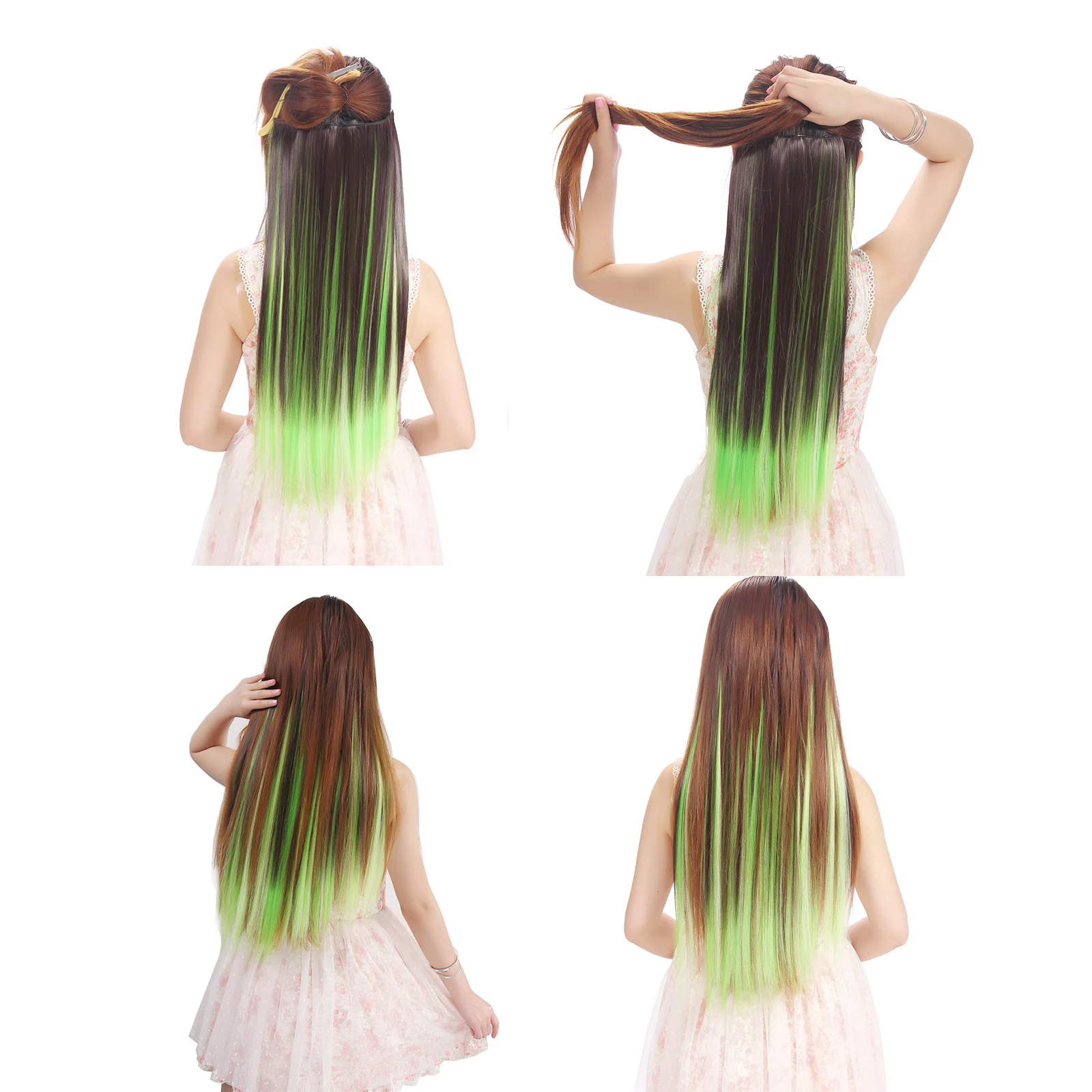 Jeedou Straight Synthetic Hair One Piece 5Clips Clip in Hair Extension Highlighted Piano Color Blue Brown Green Red