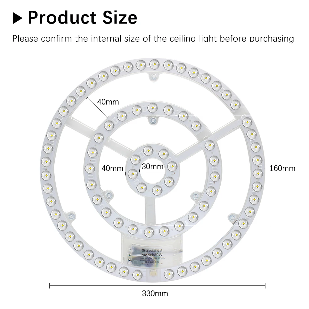 Panel de luz Led de 220V, módulo de repuesto, regulable, 80W, redondo, circular, para ventilador de techo