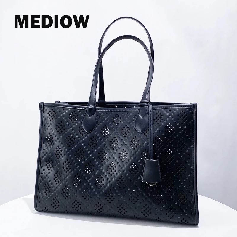 

MEDIOW Vintage Tote Bags For Women Luxury Designer Handbag Purses 2024 New In PU Hollow Large Capacity With Card Pocket Shoulder