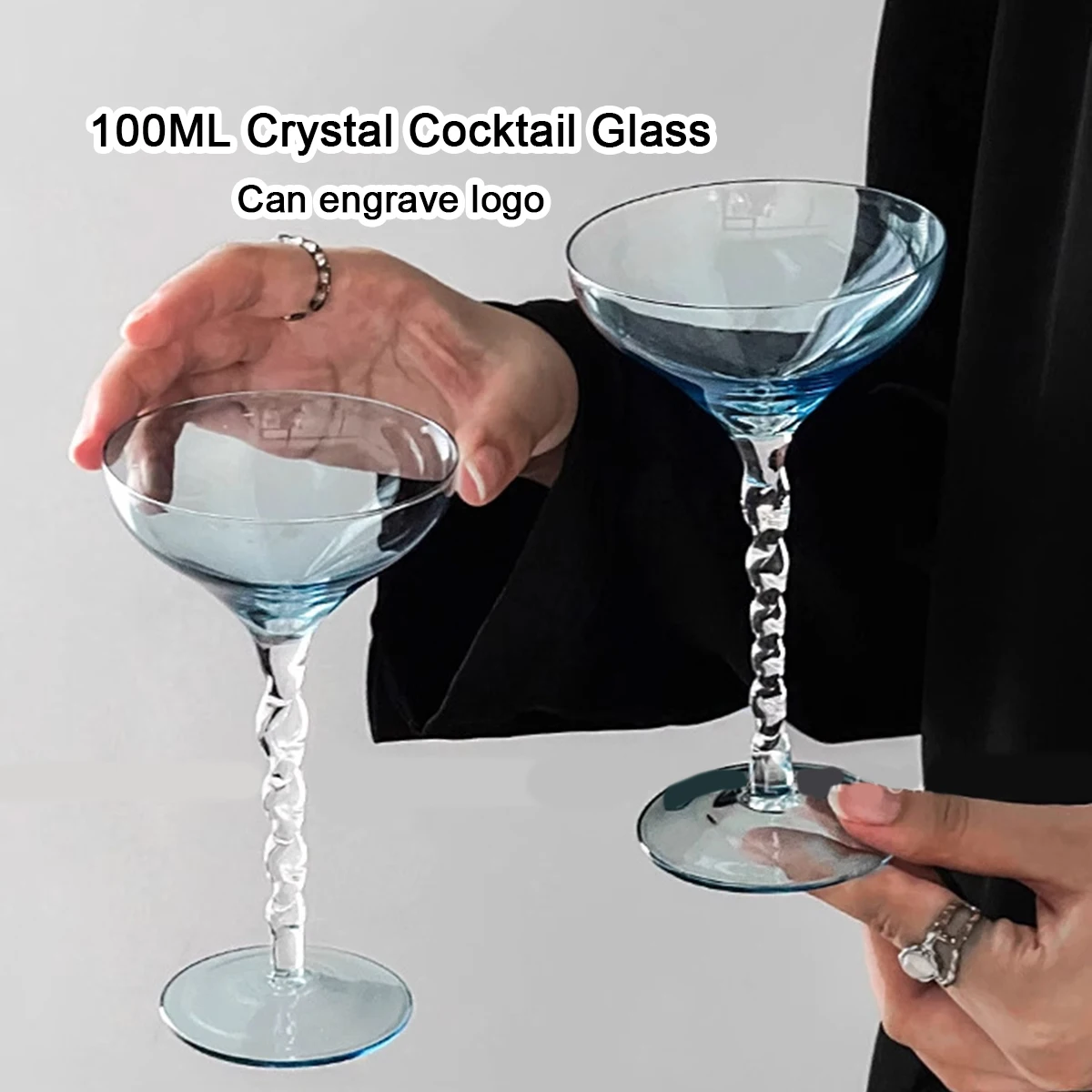 (Can Engrave Logo) 100ML Blue Home Martini Glass, Bar Cocktail Cup, Party Goblet, Red Wine Glass, Champagne Cup, Tasting Glass