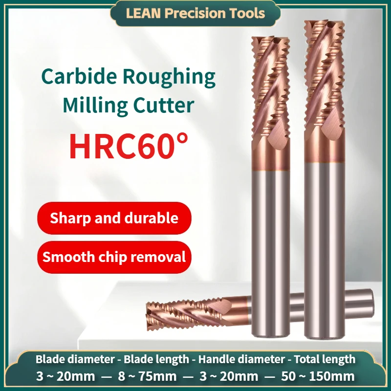 HRC60 Rough Machining Milling Cutter Solid Carbide Roughing End Mill 4 flutes 3~20mm CNC Tungsten Steel Milling Cutter For Steel