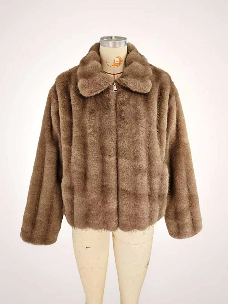 ZADORIN Роскошное зимнее пальто из искусственного меха женское с отложным воротником на молнии свободная повседневная пушистая куртка с меховым верхом женское пальто из искусственного меха