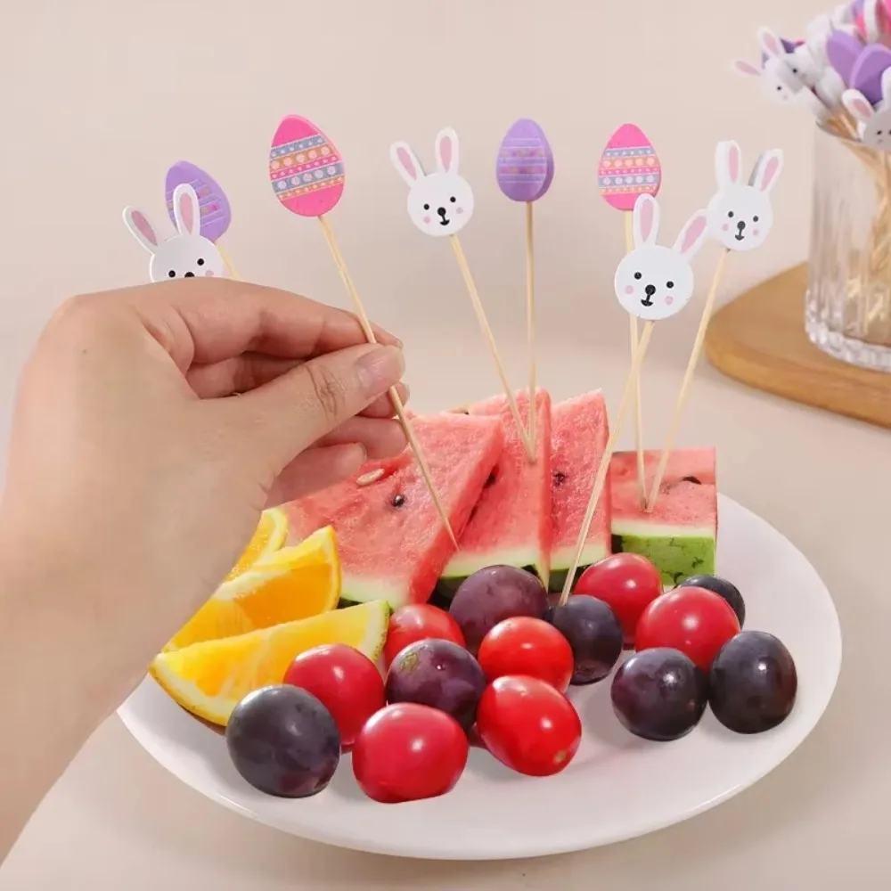 

100Pcs/Set Easter Toothpicks Bunny Carrots Multifunctional Cocktail Picks Disposable Fruit Salad Bamboo Sticks