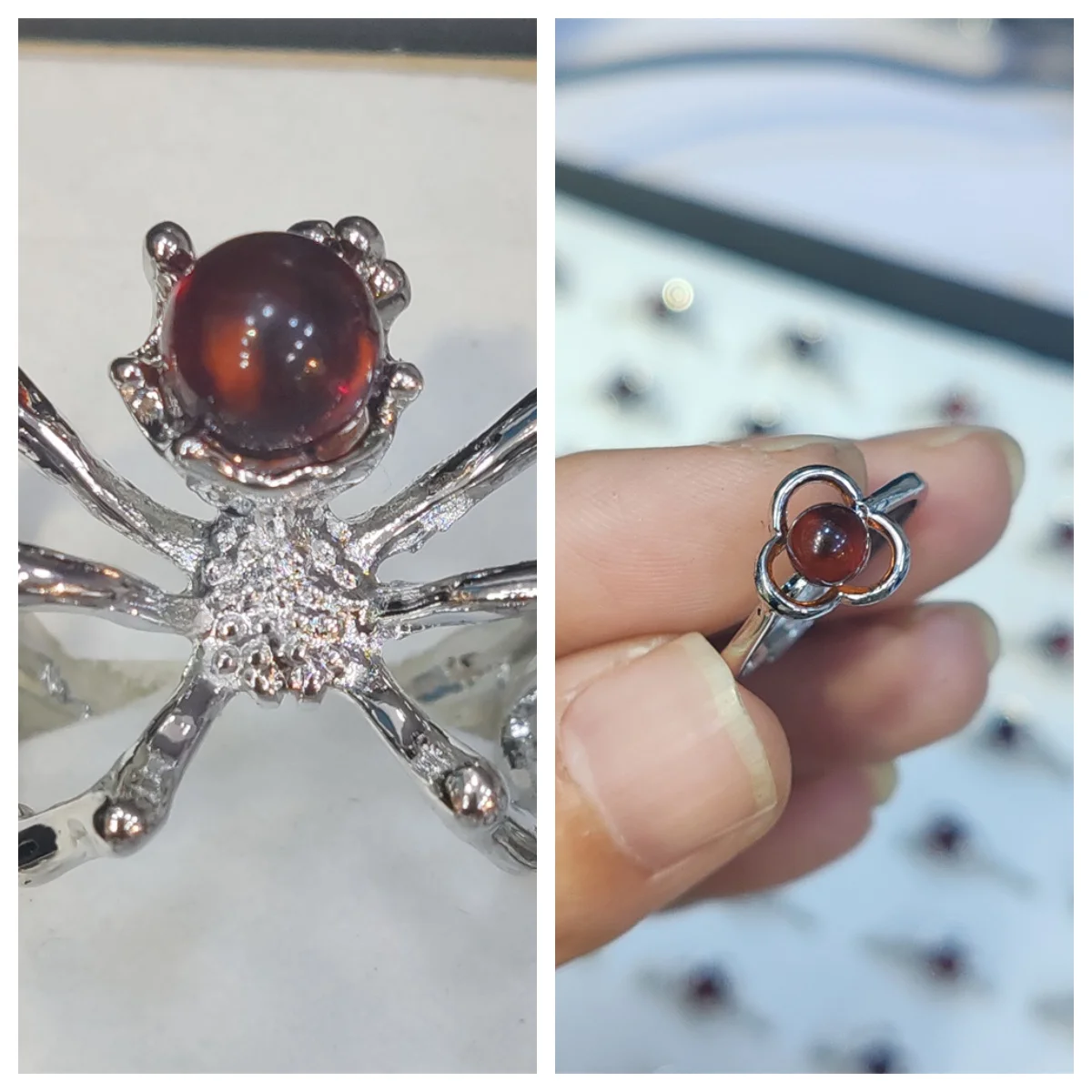 

10pcs/lot natural stone blood amber ring wholesale Cuss inlay Spider shape unique Sophisticated and stylish Gifts for women