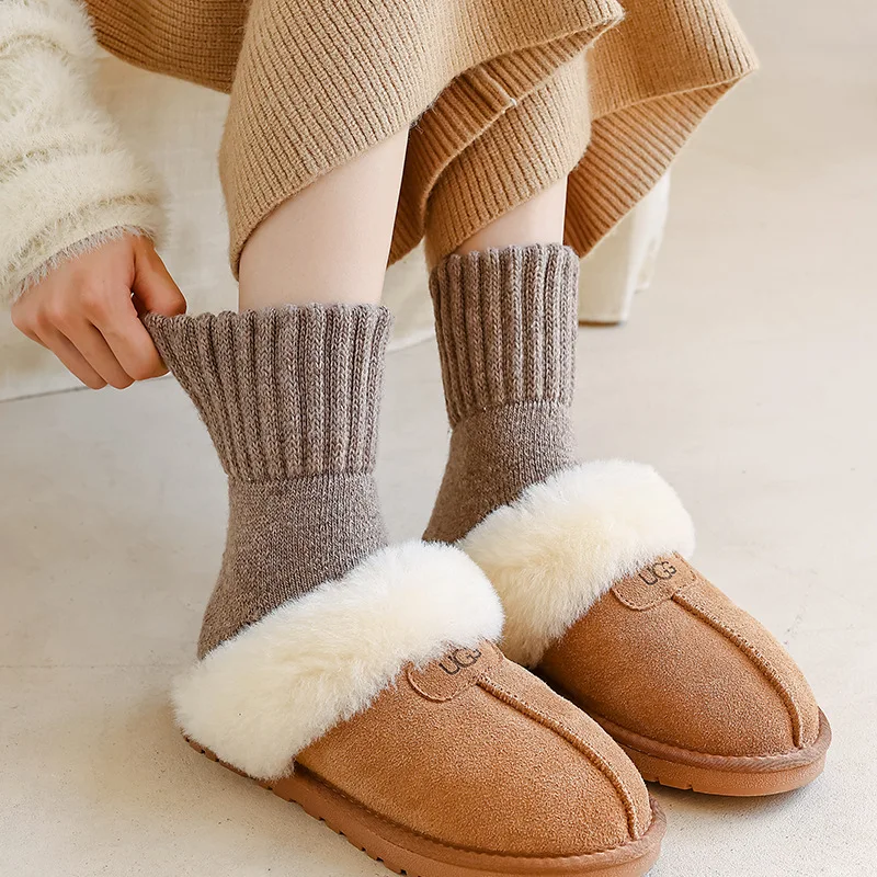 Winter Thickened Wool Socks Women’s Breathable Comfortable Plush Low Tube Snow Socks Simple Warm Cashmere Socks