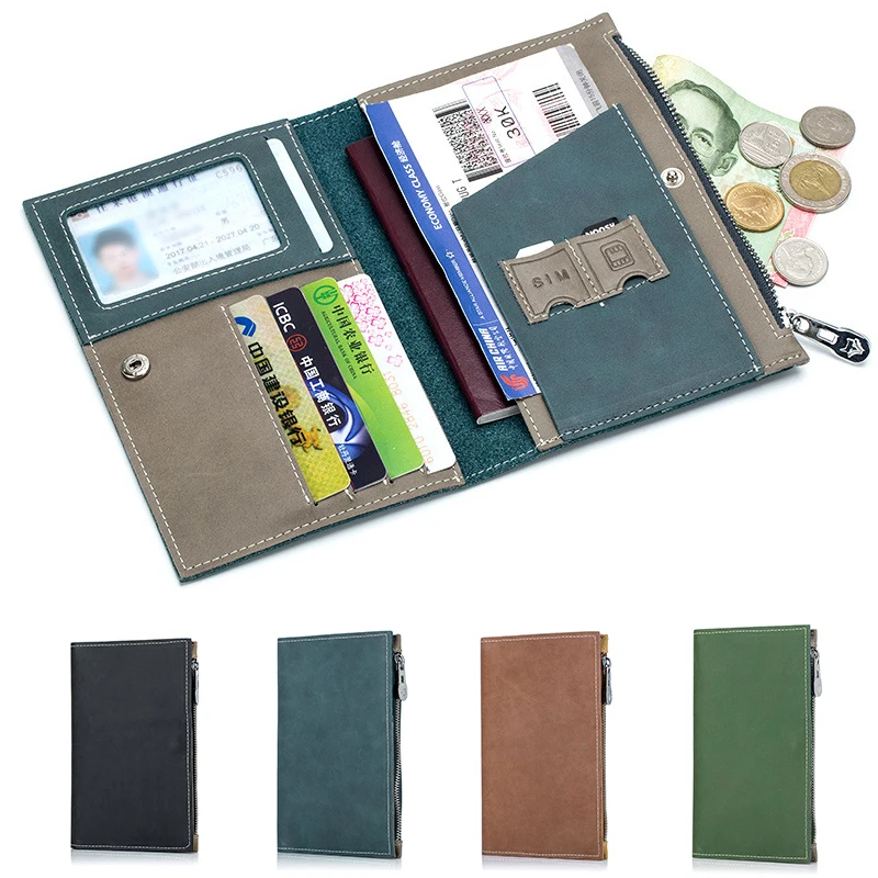 Genuine Leather Passport Cover Luxry Multifunctional Slim Wallet Coin Purse Card Holder Ticket Document Organizer Package