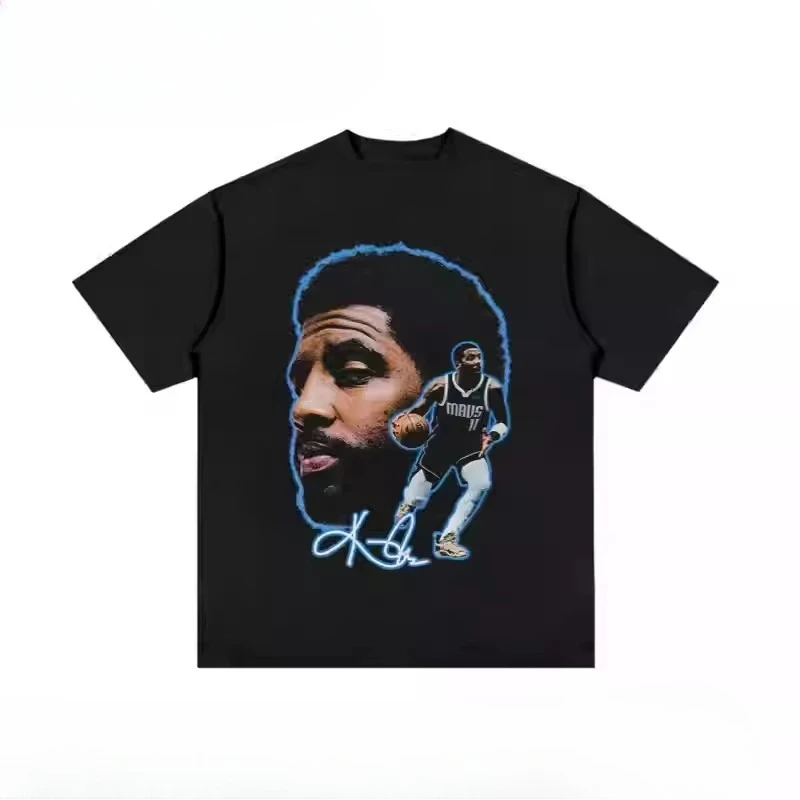 Camiseta Casual Estampada Americana Kyrie Irving 2026 para Homens e Mulheres com Decote Pequeno e Mangas Curtas