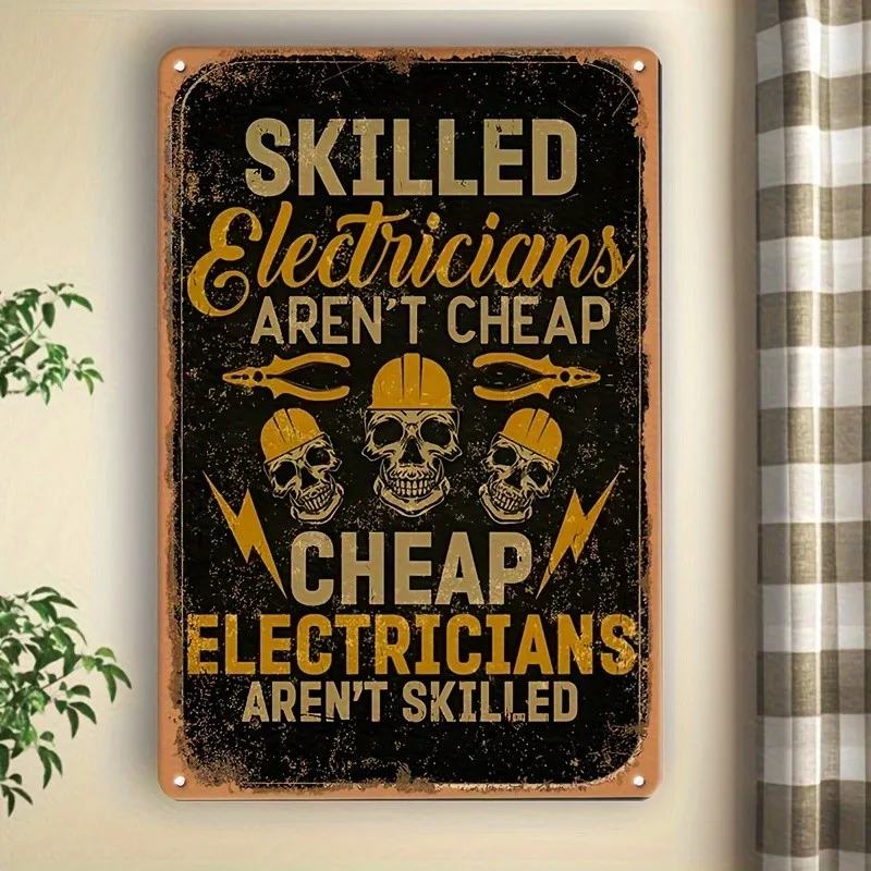 Vintage Tin Metal Signs Home Décor 8x12 Iron Signage, Skilled Electrician Not Ch