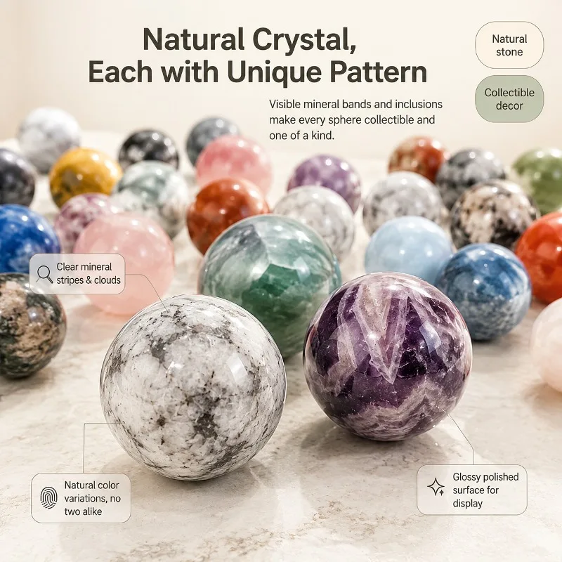 4pcs random style natural colored crystal balls, mineral stone balls, suitable for office and home decoration collectibles, are holiday gifts for crystal enthusiasts