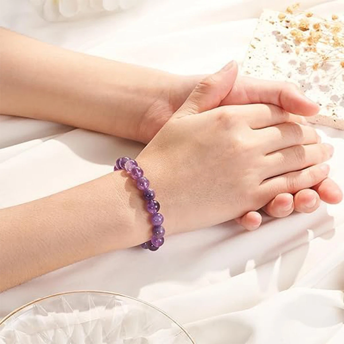 Natural Dream Lace Amethyst Stone Beaded Bracelets Women Purple Crystal Quartz Energy Bead Reiki Healing Bangle Jewelry Gift