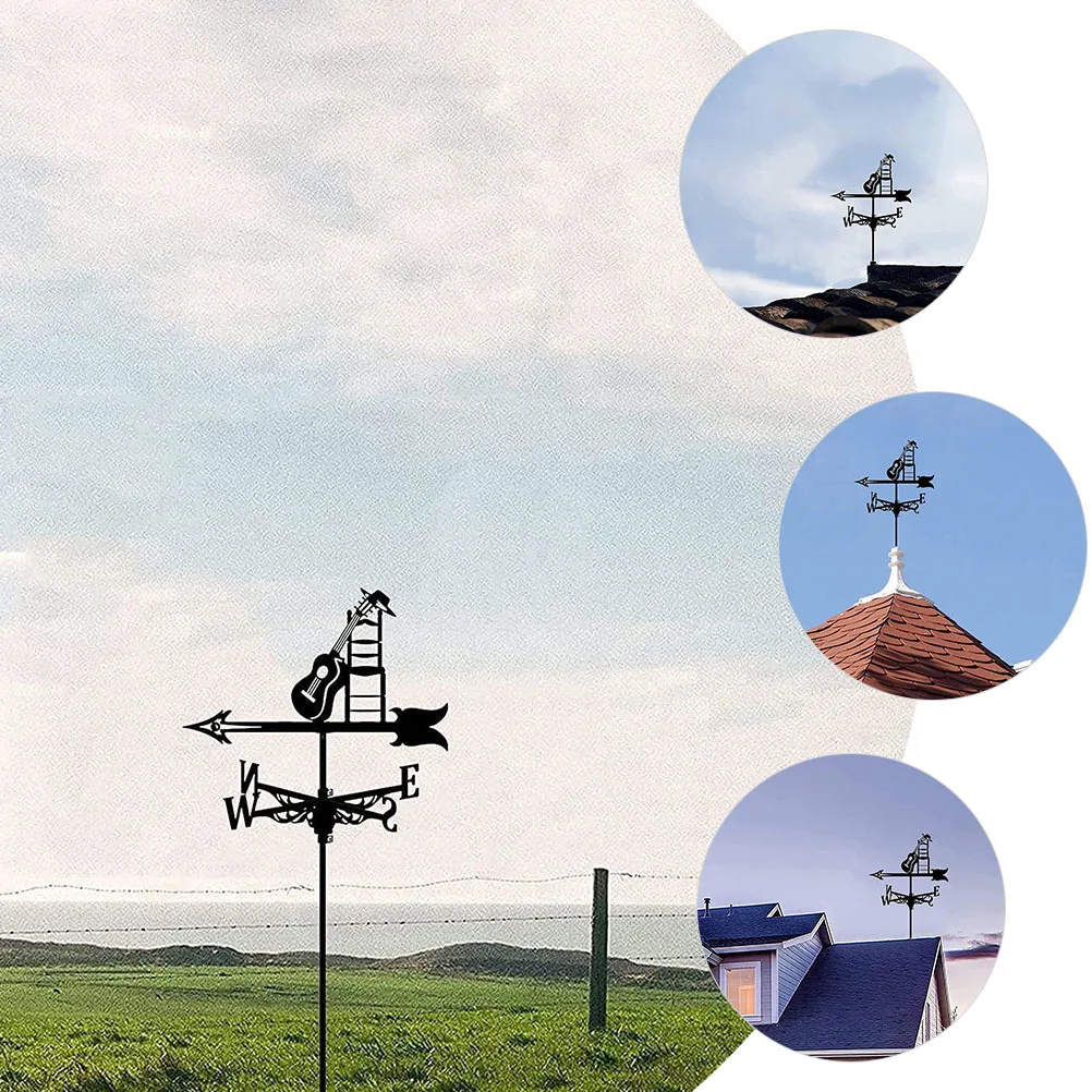 

Vintage Guitar Metal Weather Vane Lightweight Durable Roof Mount Lawn Garden Patio Yard Wind Direction Indicator Outdoor