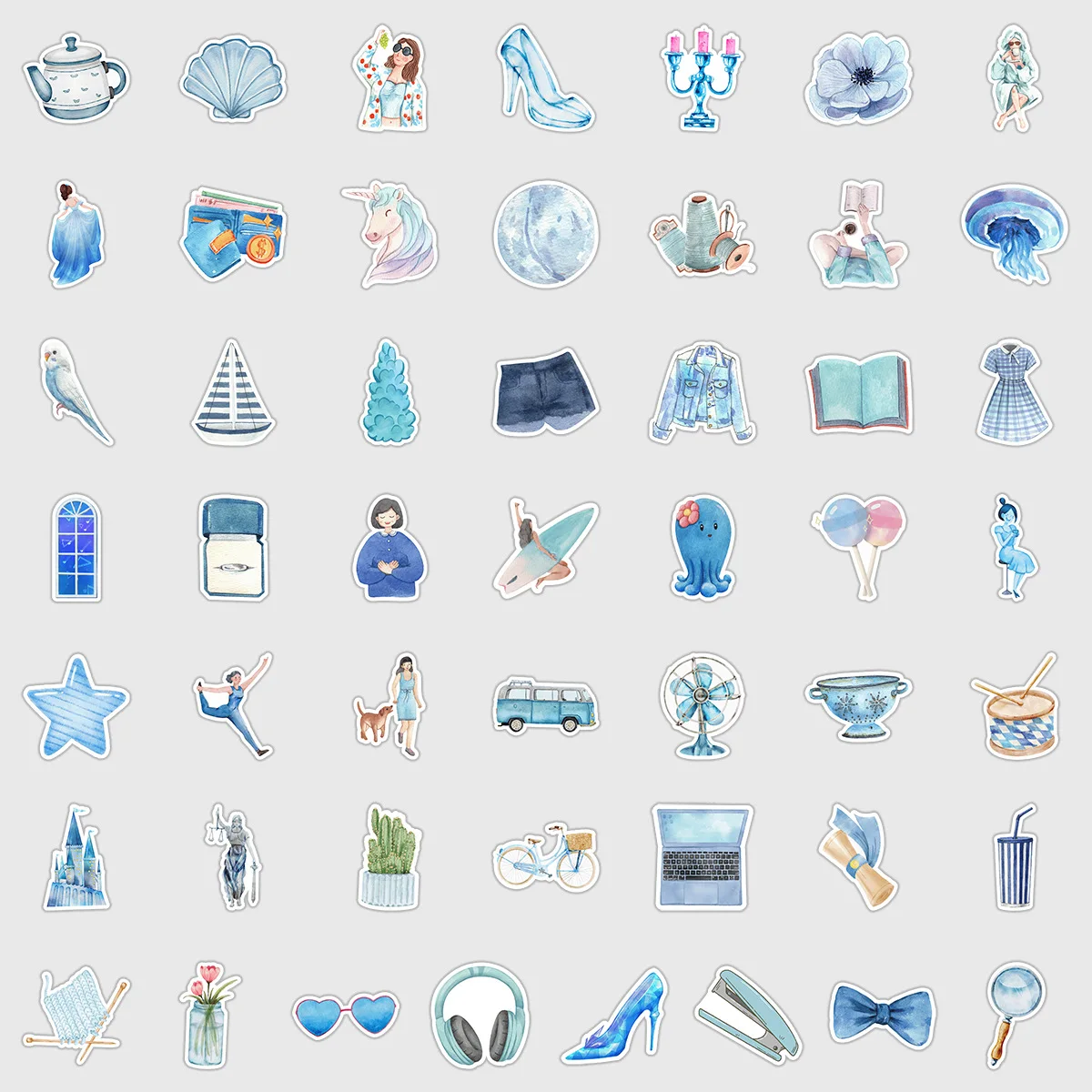 

10/30/50PCS Blue INS Style Cute Fun Doodle Decorative Notebook Skateboard Scrapbook Waterproof Sticker Decal Children's Toys