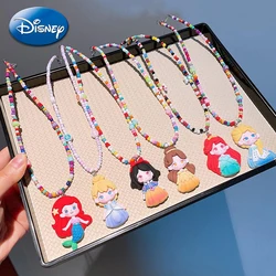 Disney Princess Necklace Frozen Elsa Snow White Anime Figure PVC Doll Sweater Chain Ins Jewelry Resin Bead Accessories Kids Gift