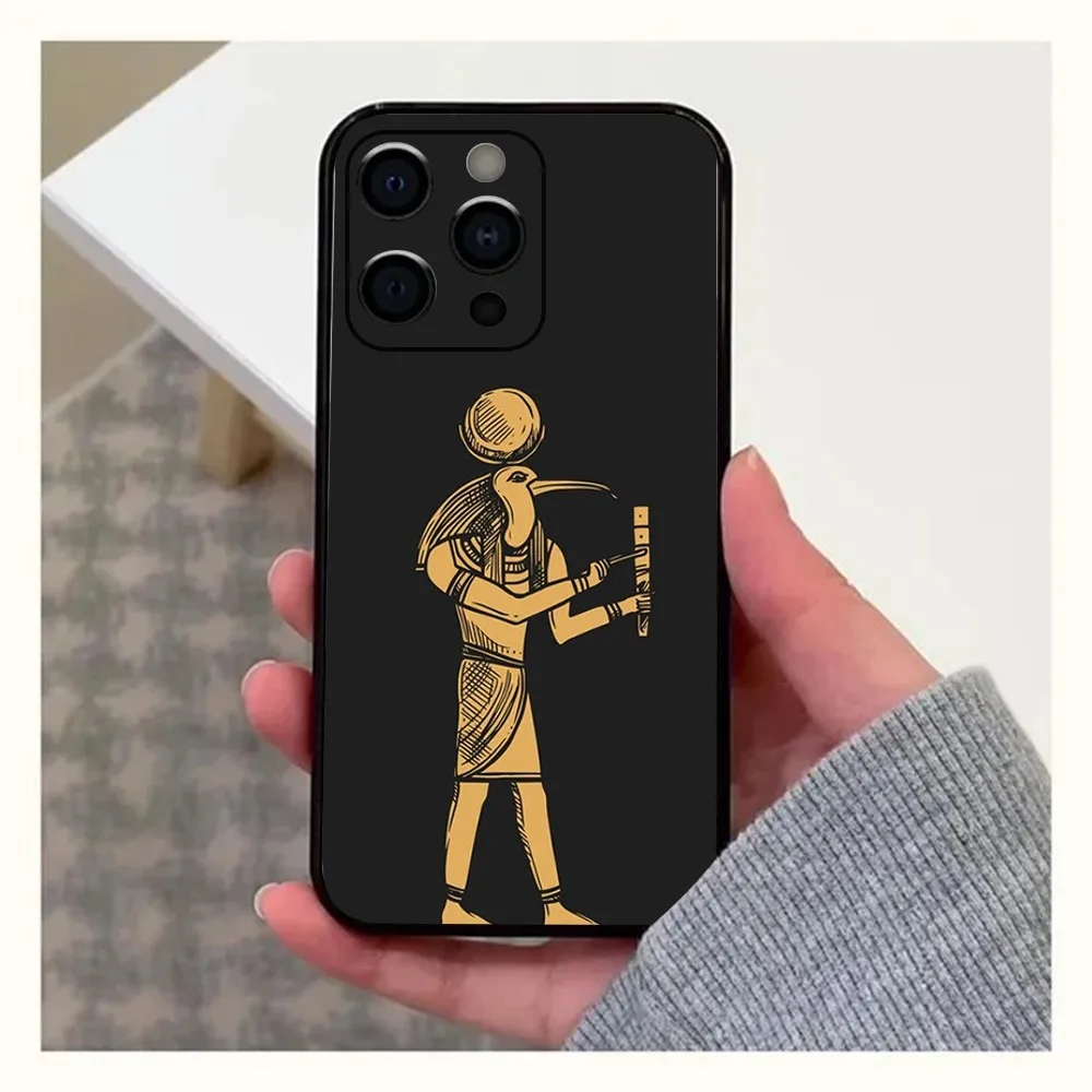 Egypt Pharaoh Mural Phone Case For Apple iPhone 15,14,13,12,11,Pro,X,XS,Max,XR,Plus,Mini Soft Black Cover