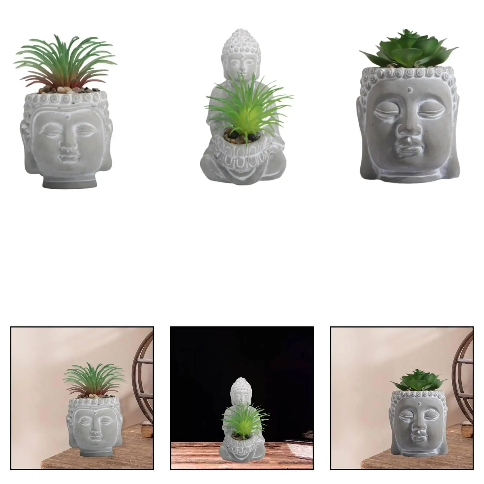 Buddha Ornament Resin Flower Pot Unique Decorative Planter Vase with Drainage for Indoor Table Office