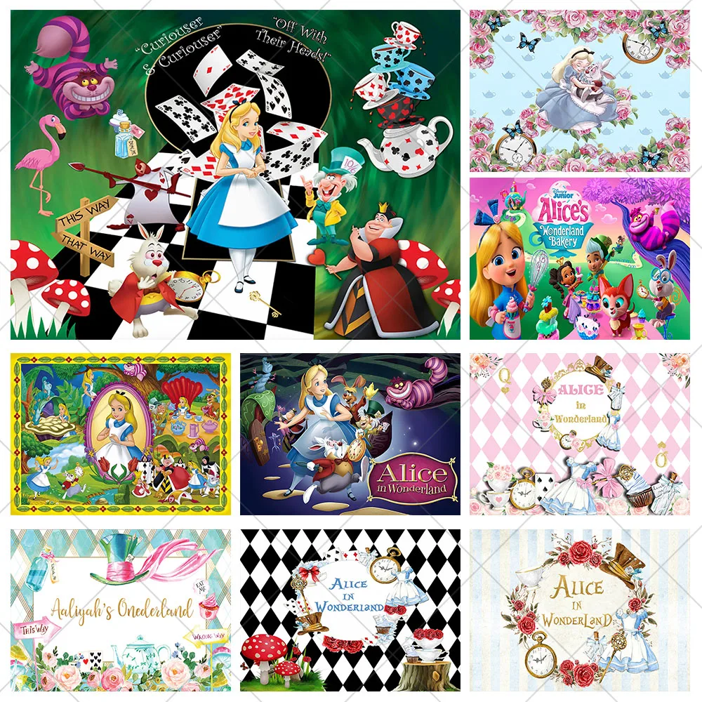 Disney Alice in Wonderland Photography Backdrop Girls 1st Birthday Background Onederland Polyester Vinyl Photo Banner Props