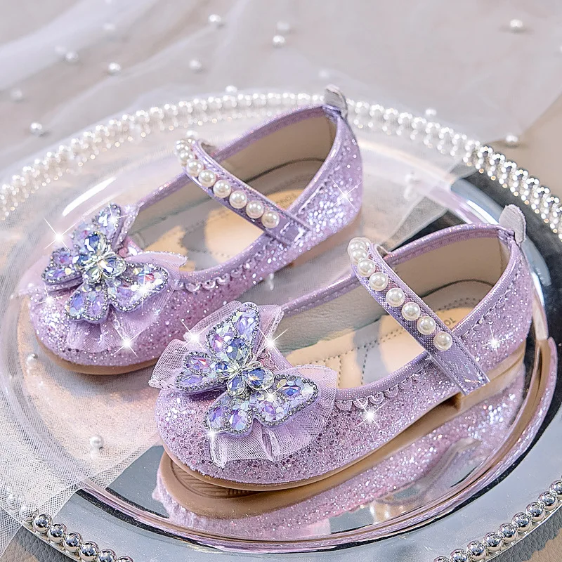 Mädchen Glitzer Strass Schmetterling Perlen Mary Jane Ballerinas Rutschfeste Weiche Sohle Kleinkind Mädchen Hochzeit Party Prinzessin Festliche Schuhe – Detail 12