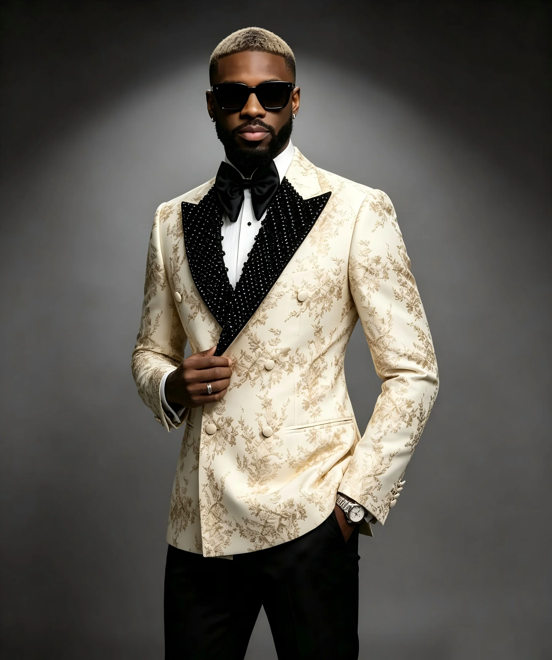 Elegant Men Tuxedos 2 Piece Set Crystal Peaked Lapel Double Breasted Slim Fit Wedding Floral Suit мужской смокинг Customized