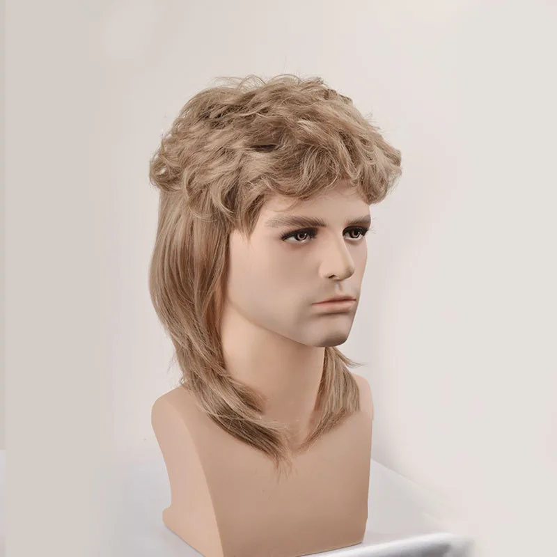 Blonde Wigs Synthetic Hair Men's Wig Brown Wigs for Men Heat Resistant Fiber Retro Rock Party Cosplay Wig