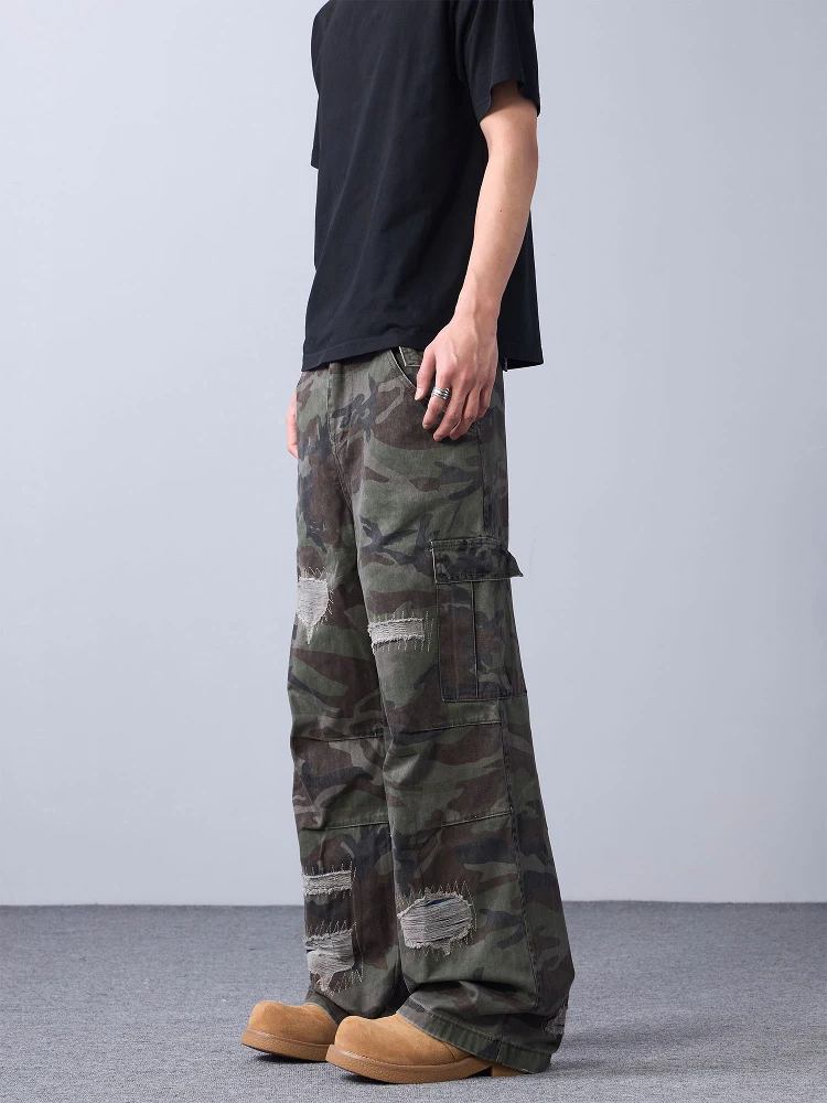 الرجعية الأمريكية التمويه هول تصميم جينز غير رسمي الرجال النساء شارع العليا Sle القطن العمل بنطلون مستقيم فضفاض صالح الجينز