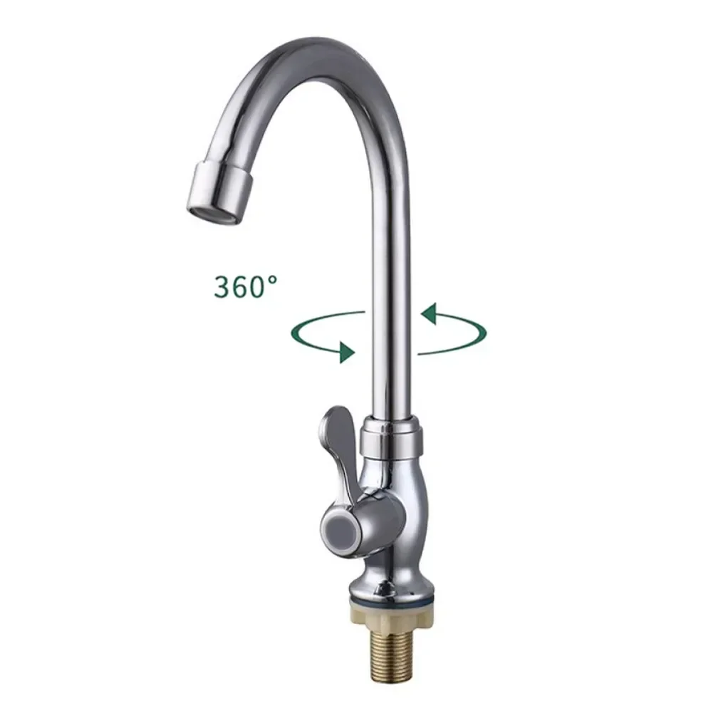 Chrome Kitchen Sink Taps Single Lever Single Cold Water Mixer Taps 360 Degree Swivel Spout Kitchen Faucet