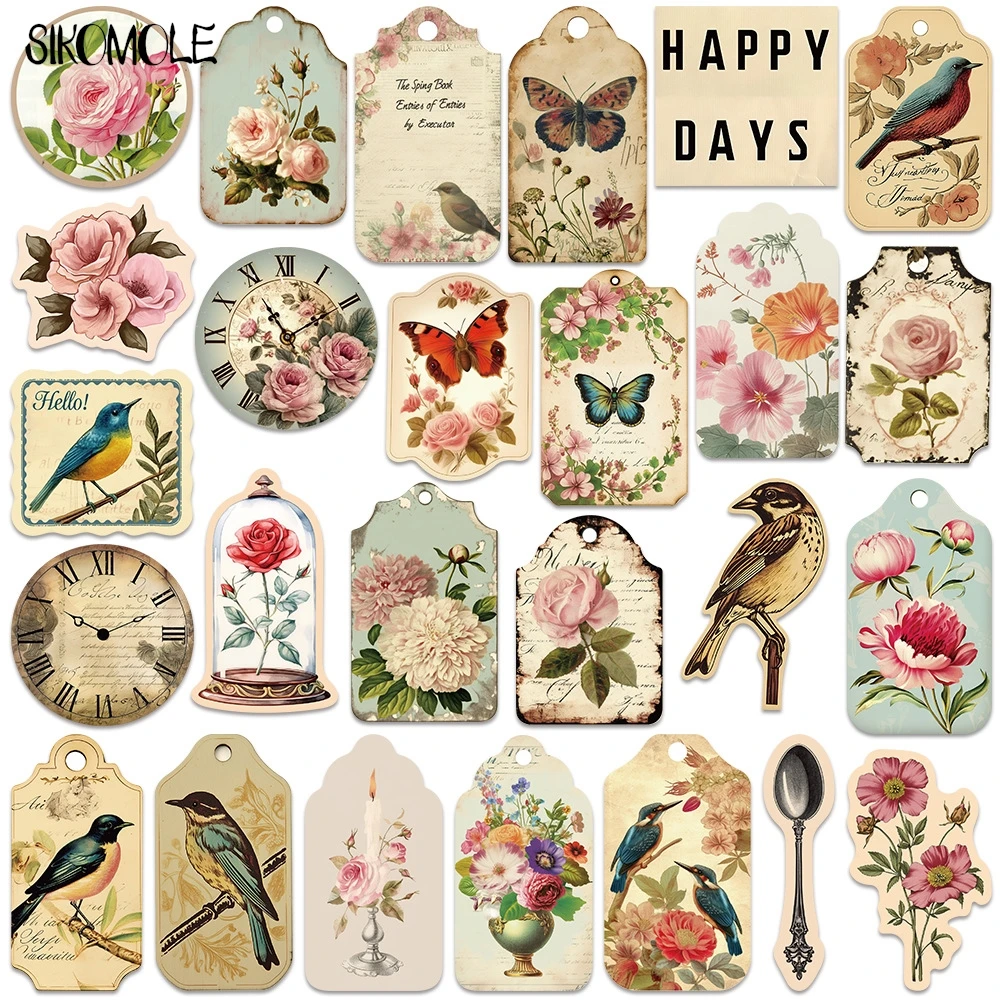 10/30/50 Uds. Pegatinas Vintage de pájaros y flores, calcomanías estéticas DIY para ordenador portátil, guitarra, monopatín, pegatina de Graffiti impermeable para coche, regalo para niños