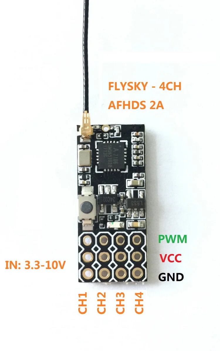 JHEMCU FS2A 4-kanałowy odbiornik AFHDS 2A Mini z wyjściem PWM, kompatybilny z nadajnikami Flysky I6, i6X, i6S, FS-i6, FS-i6X, FS-i6S