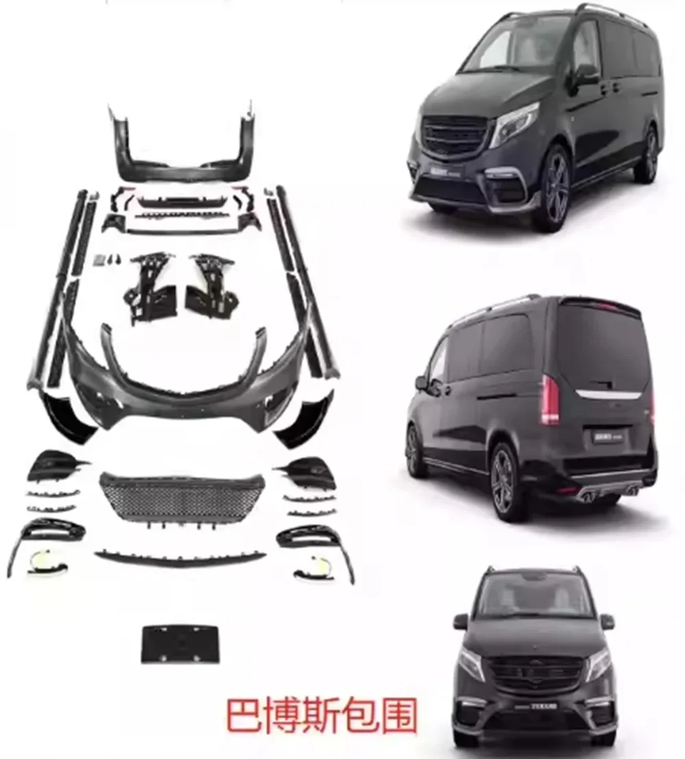 Auto-Karosserie-Kit Vorderer und Hinterer Stoßfänger Grill Seitenschweller Nebelscheinwerferabdeckung für Mercedes-Benz Vito Modifikationskit