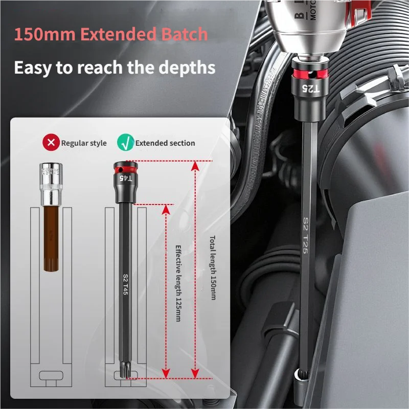 24 Pz 3/8 "Set di bussole a impatto T10-T60 Set di bussole Torx Set CR-V Chiave a bussola 150mm Presa estesa Strumento manuale Anello colorato