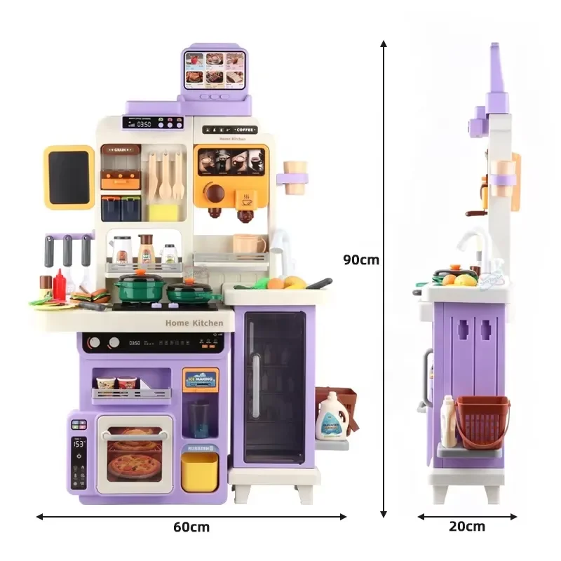 90cm Large Pretend Play Kitchen Set for Kids with Lights Sounds Sink Toy Food Accessories Educational Role Play Gift view 6