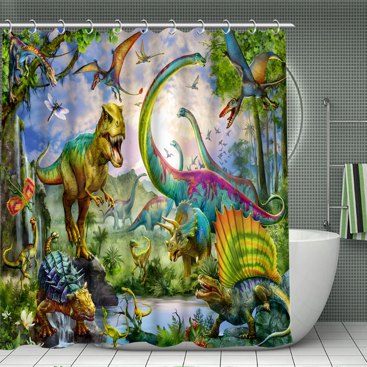 1/4 Piece Shower Curtain Set, Waterproof Bathroom Partition Curtain with Hooks, Anti-Slip Bath Rug, U Shape Mat, Toilet Seat Cov