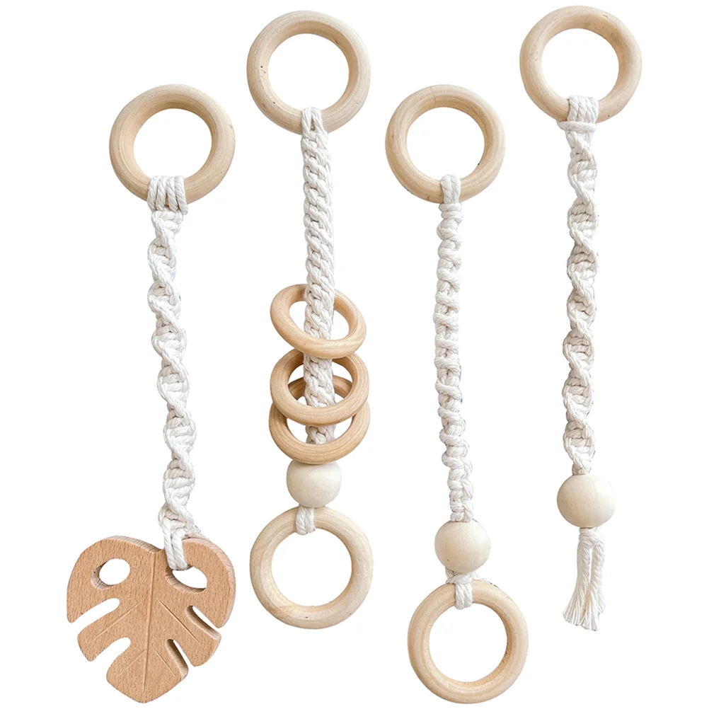 4-częściowy ornament Baby Reaching Toys Dekoracje do pokoju dziecięcego Wiszące drewniane zawieszki do stojaków fitness Buk Ramka dla dzieci