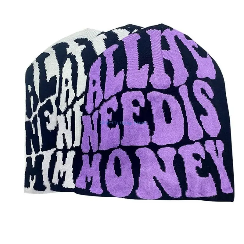 

N0PE Вязаная шапка-бини с напуском Need Is Money Y2K Шапочка Skullies Шапка-бини Женская шапка с черепом