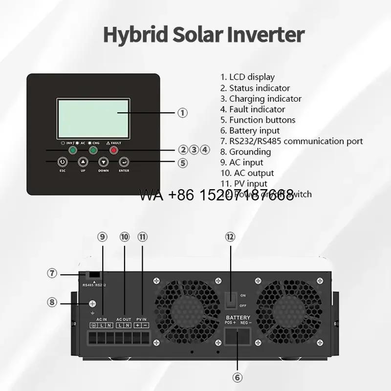 Wmwmnu EM3500-24L 3500W Hybrid Solar Inverter Built-in MPPT Optional WiFi Remote Monitoring for Solar Power System