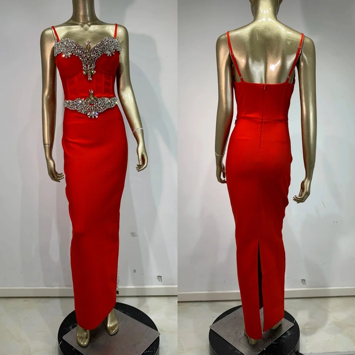 Sukienki damskie celebryckie seksowne bez rękawów z diamentami czarne czerwone maxi długie bandażowe obcisłe eleganckie wieczorowe klubowe na imprezę urodzinową