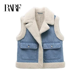 RARF 2024 women's new autumn and winter jeans do old wash and cashmere lamb vest women's top clip coat